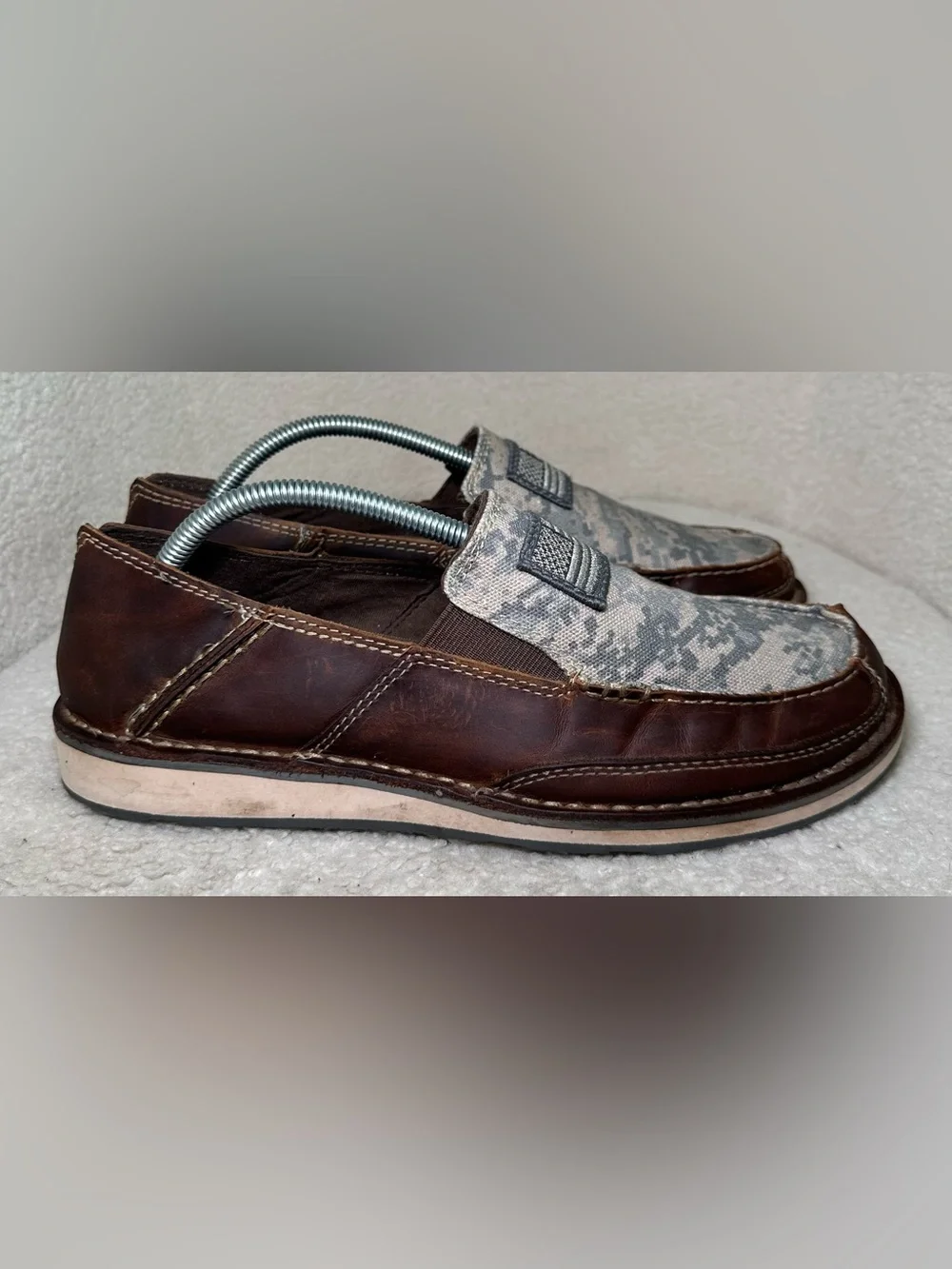 Ariat Cruiser Brown Leather Camo American Flag Slip On Loafers Comfortable 9.5